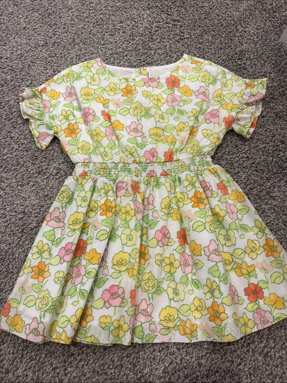 Janie and Jack White Floral Smocked-Waist Dress with Yellow & Pink Flowers - Picture 2 of 6